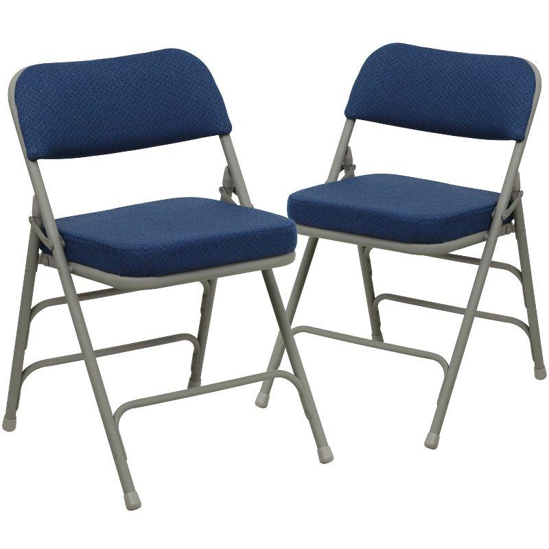 Navy Fabric and Gray Metal Folding Chairs, Set of 2