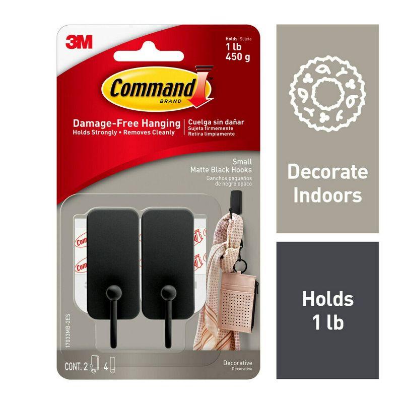 Command Small Matte Black Hooks: Decorative Wall & Kitchen Hooks, Metal, 0.5 lb Capacity, 2-Pack