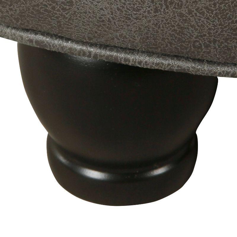 Large Tufted Round Storage Ottoman Faux Leather Gray - HomePop: Modern Upholstered Bench with Hardwood Frame