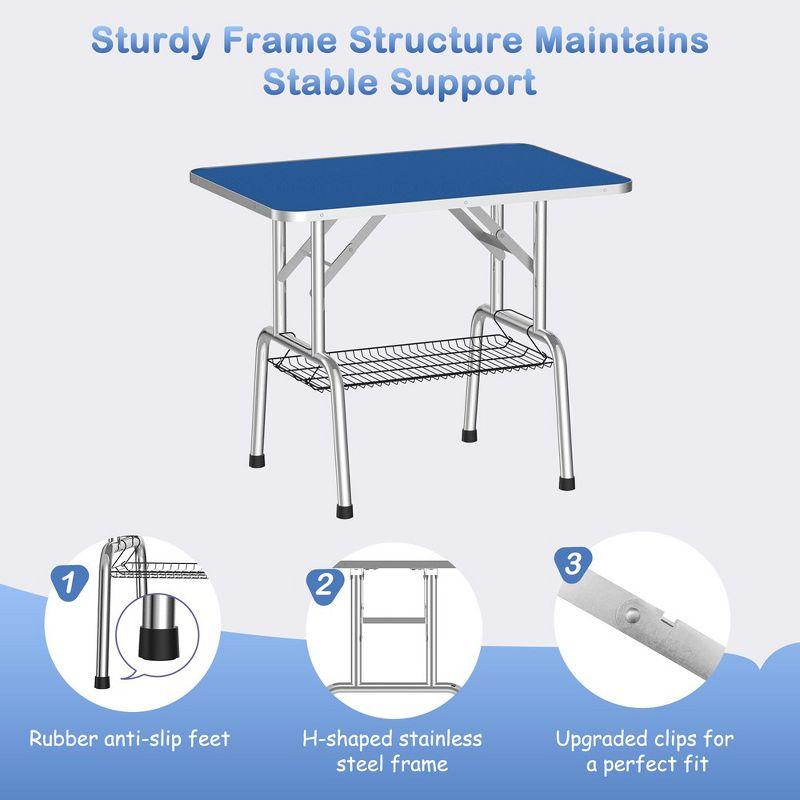 36in. Foldable Dog Grooming Table with Adjustable Height Arm for Home Pet Bathing in Blue