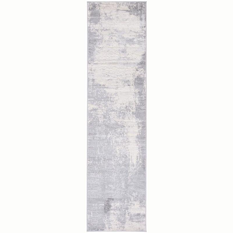 Light Grey and Ivory Abstract Synthetic Runner Rug