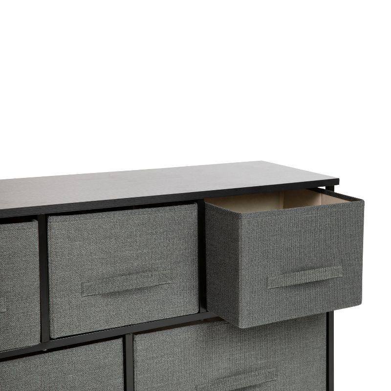 Flash Furniture 5 Drawer Wood Top Black Cast Iron Frame Vertical Storage Dresser with Dark Gray Easy Pull Fabric Drawers