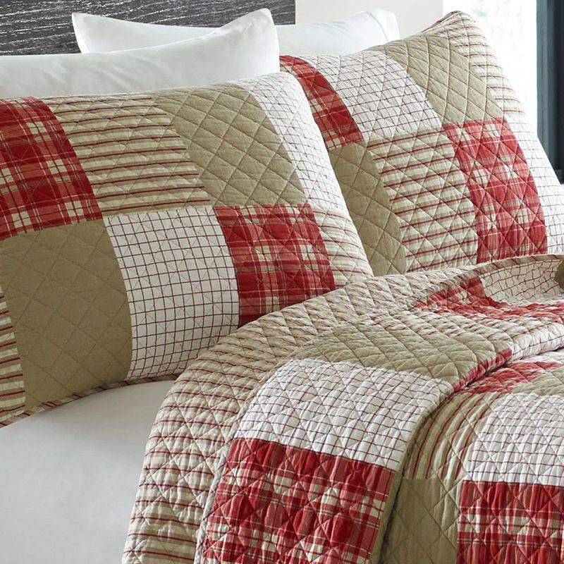 Eddie Bauer 3pc King Camano Island Plaid Quilt Set Red: Lightweight, Pre-Washed, Diamond Quilting