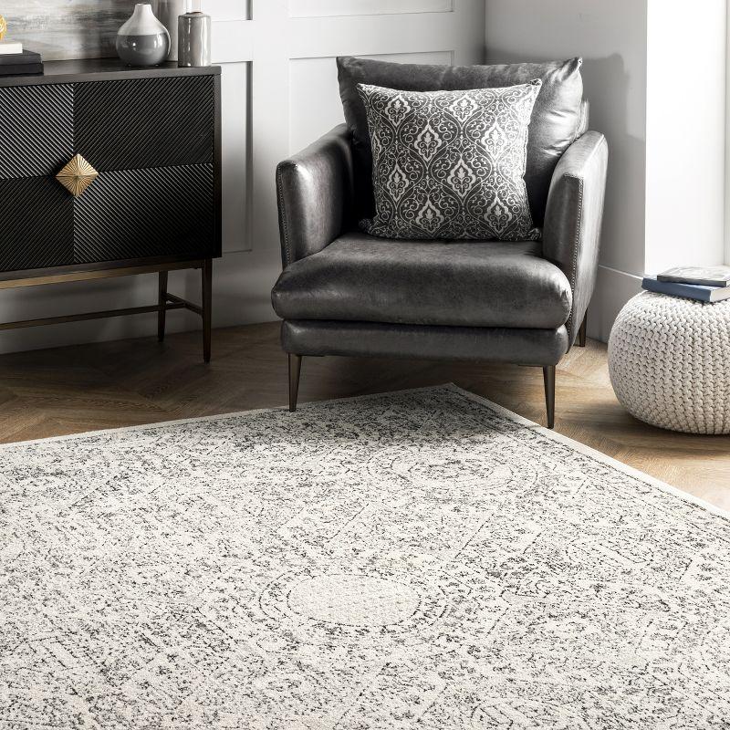 Elegant Distressed Gray 62" Square Synthetic Area Rug