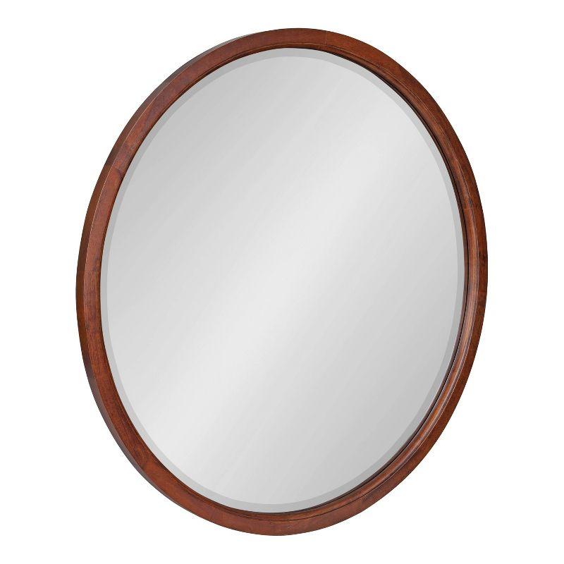 32" x 32" Hogan Round Framed Decorative Wall Mirror Walnut Brown : Modern Wood Frame, No Assembly Required