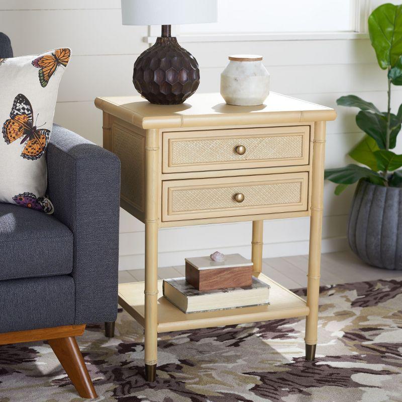 Light Blonde Bamboo-Style Wood and Metal Accent Table with Storage