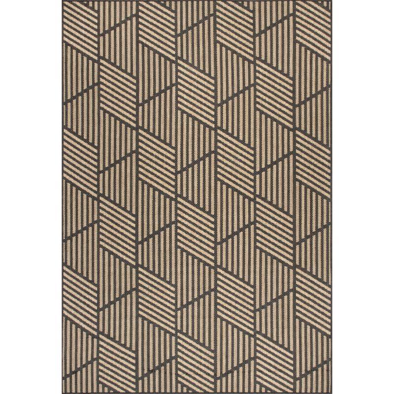 Nuloom Leona Geometric 4x6 Indoor/Outdoor Area Rug for Living Room Patio Deck Front Porch Kitchen, Charcoal/Ivory