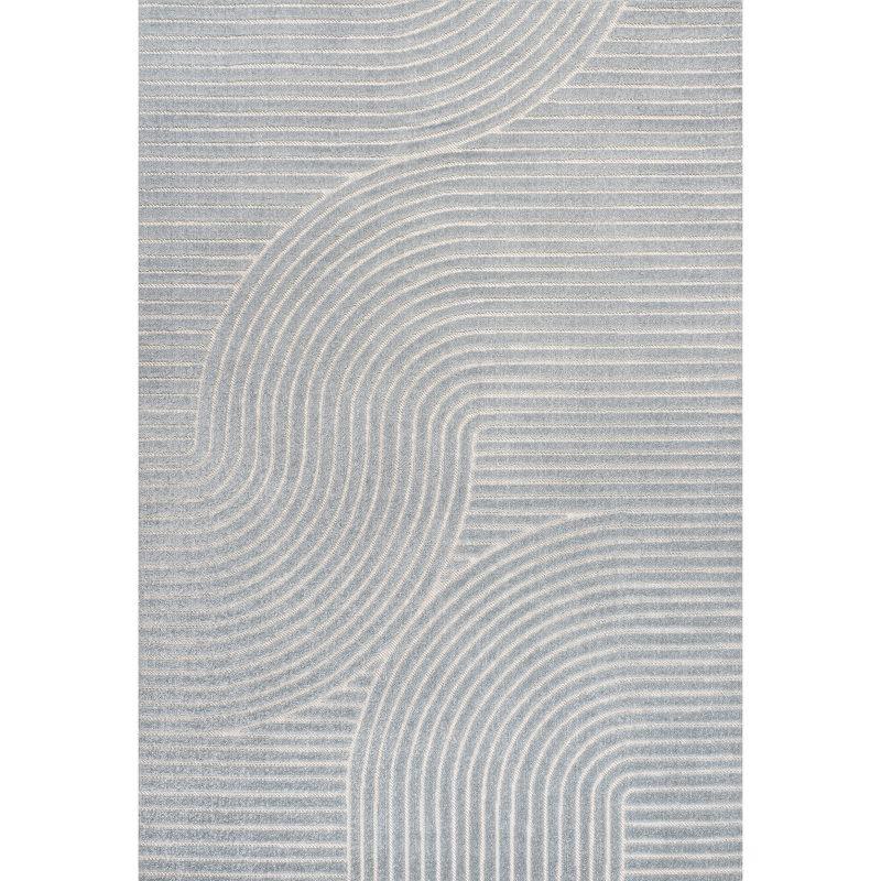 JONATHAN Y Hallie High-Low Minimalist Curve Geometric Light Blue/Cream 4 ft. x 6 ft. Indoor/Outdoor Area Rug