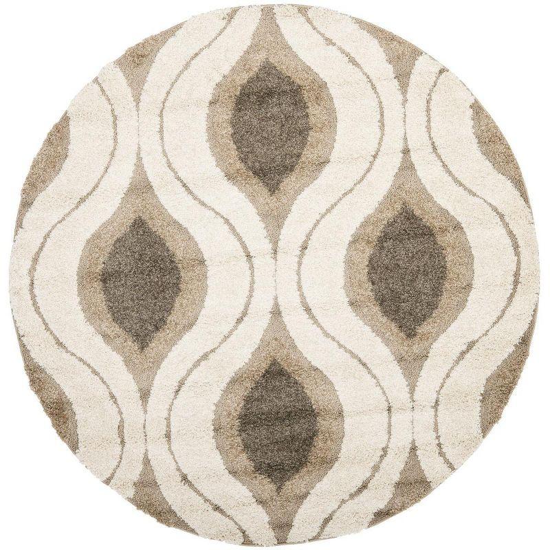Florida Shag SG461 Power Loomed Indoor Accent Rug - Cream/Smoke - 4' Round - Safavieh
