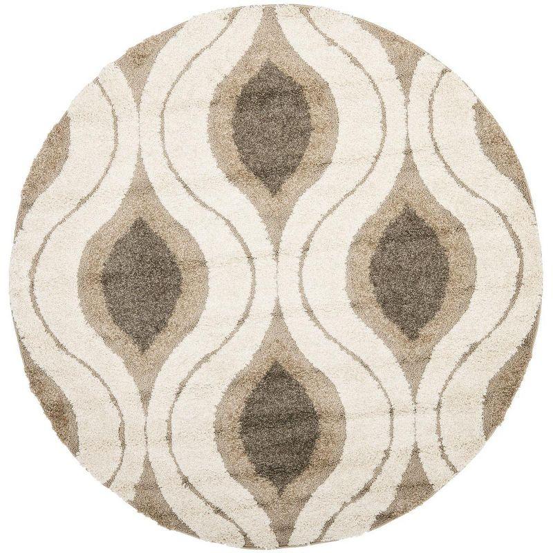 Cream Smoke Harmony 47" Round Geometric Shag Rug