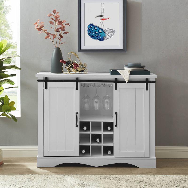 Home Essentials 47" Wine Bar Cabinet White: Farmhouse Style, Glassware Storage, MDF & Rubberwood