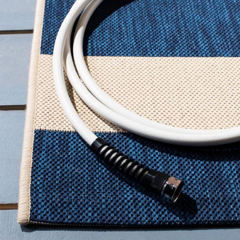 Beige and Navy Striped Indoor/Outdoor Area Rug