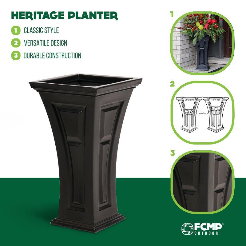 FCMP Outdoor Heritage Self Watering Outdoor Garden Patio Planter Pot, 2 Pack