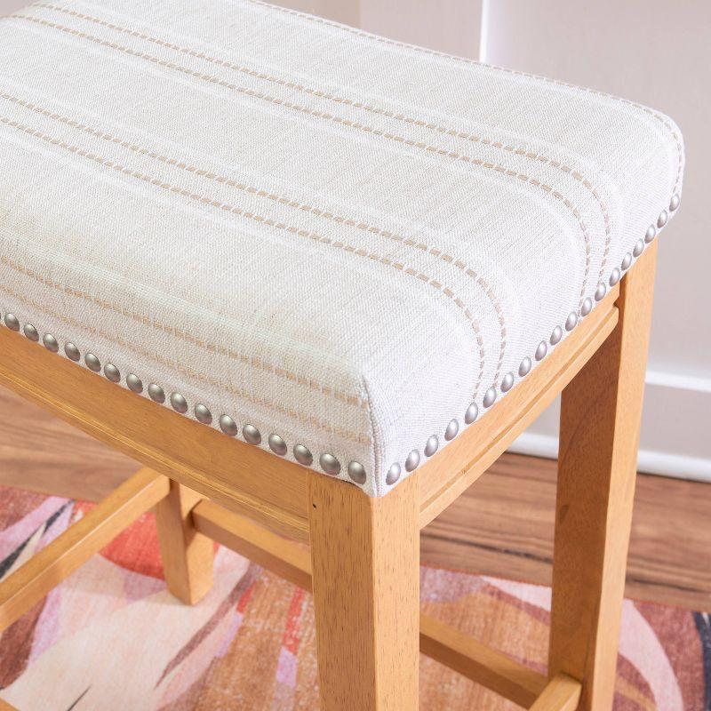 Claridge Backless Nailhead Saddle Counter Height Barstool Natural Stripe - Linon