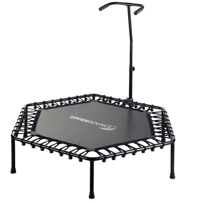 Kids' 50 Inch Black Hexagonal Fitness Trampoline with Handrail