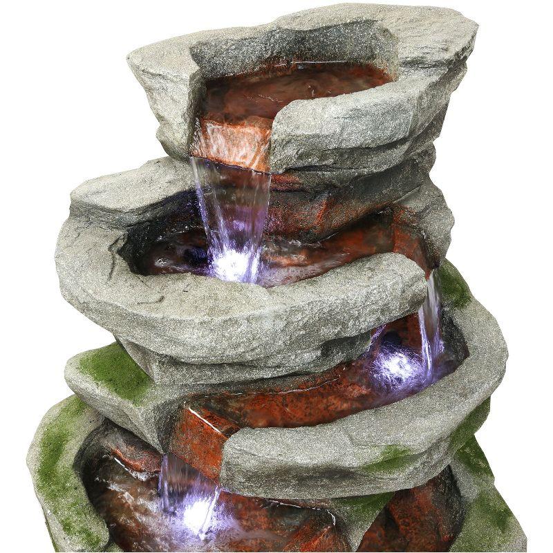 Sunnydaze 31"H Electric Polyresin and Fiberglass Lighted Cobblestone Waterfall Outdoor Water Fountain with LED Lights