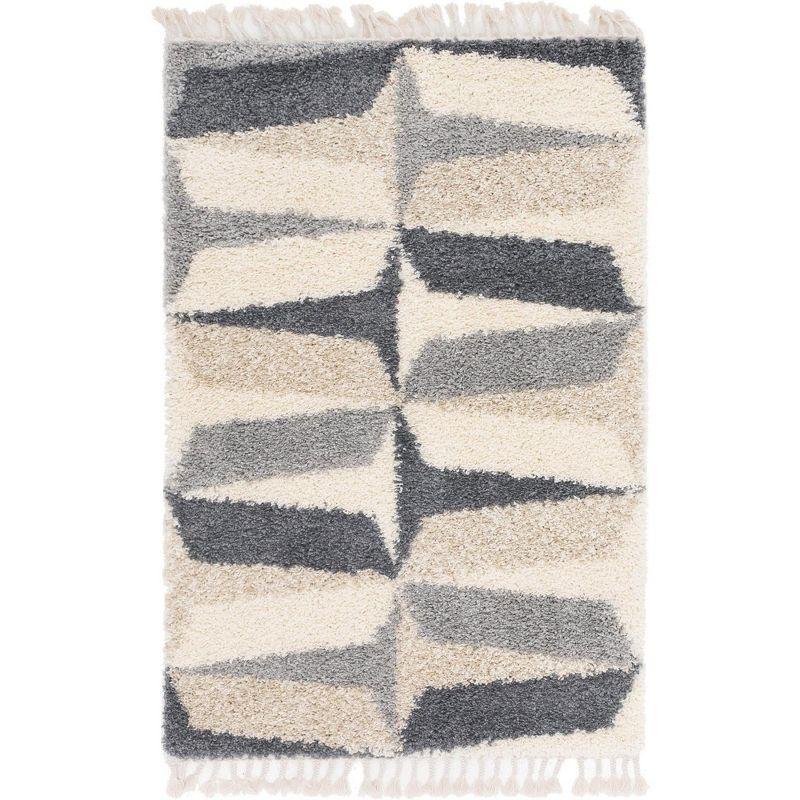 Unique Loom Hygge Shag Collection Area Rug - Balanced (4' 1" x 6' 1" Rectangle Gray/Ivory)