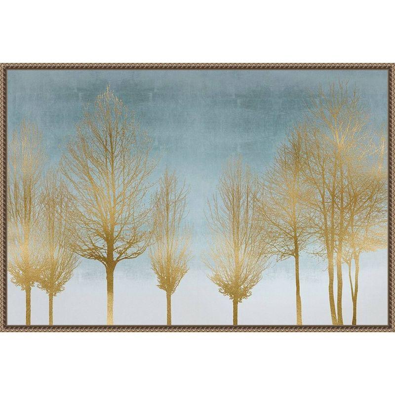 Gold Forest on Aqua Framed Canvas Wall Art Print