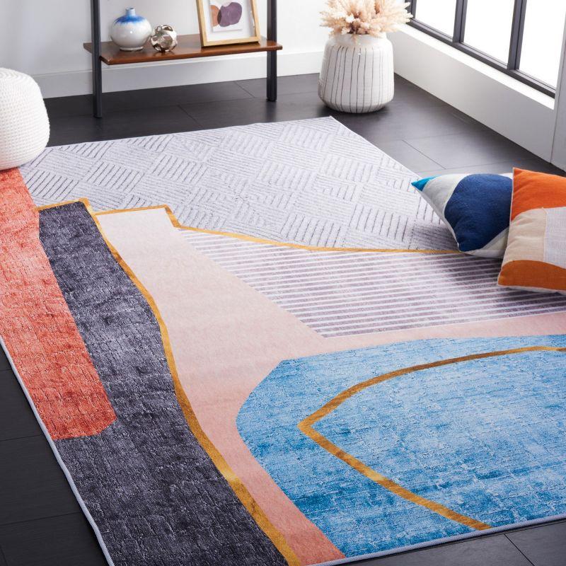 Blue and Beige Abstract Washable Wool Area Rug 4' x 6'