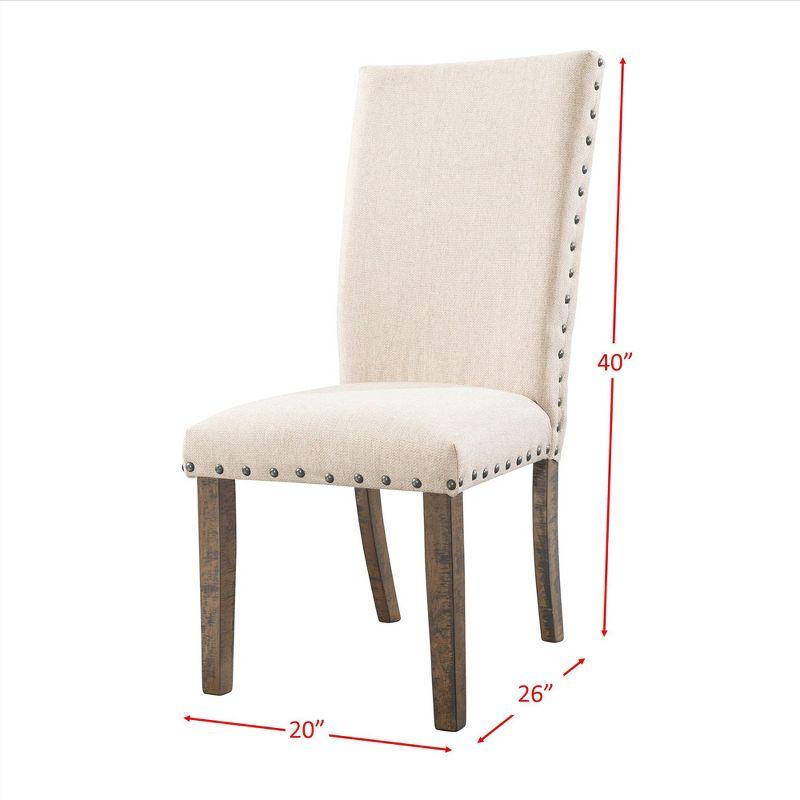 Dex Upholster Side Chair Set Cream/Smokey Walnut Brown - Picket House Furnishings: Nailhead Trim, Rustic Charm, Foam Seats