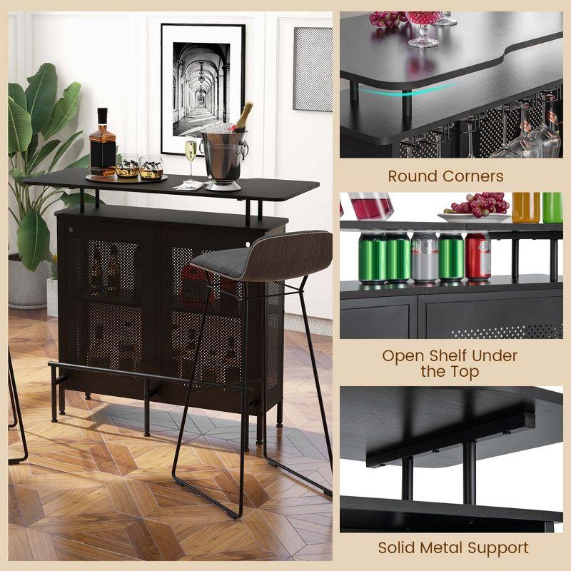 Costway 4-Tier Metal Home Bar Unit Liquor Bar Table with Storage Shelves & 6 Glass Holders