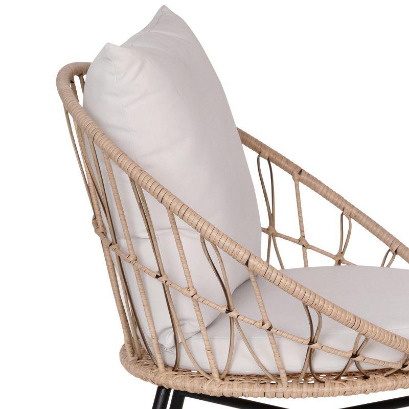 Flash Furniture Devon Set of 2 Indoor/Outdoor Modern Papasan Patio Chairs, Rope with Tan Finish PE Wicker Rattan and Light Gray Cushions