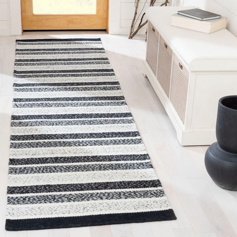 Bohemian Black and Ivory Stripe Handwoven Wool Rug