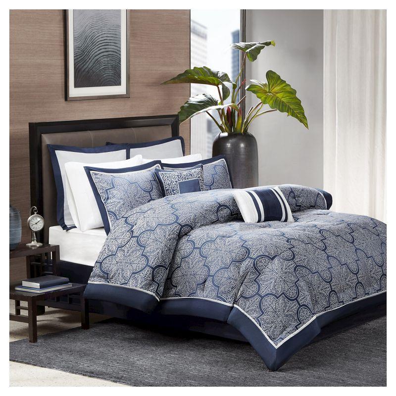 Navy Jacquard Microfiber California King Comforter Set