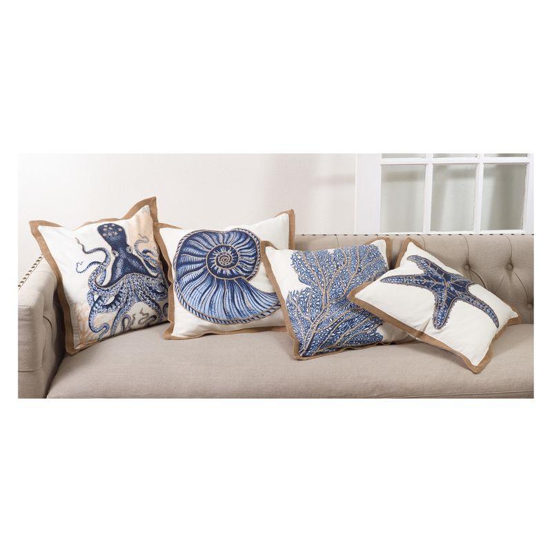 Saro Neptunian Collection Embroidered Cotton Throw Pillow