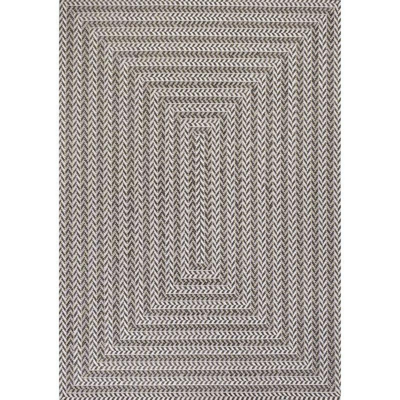 5' x 8' Chevron Modern Concentric Squares Indoor/Outdoor Area Rug, Black/Light Gray - JONATHAN Y