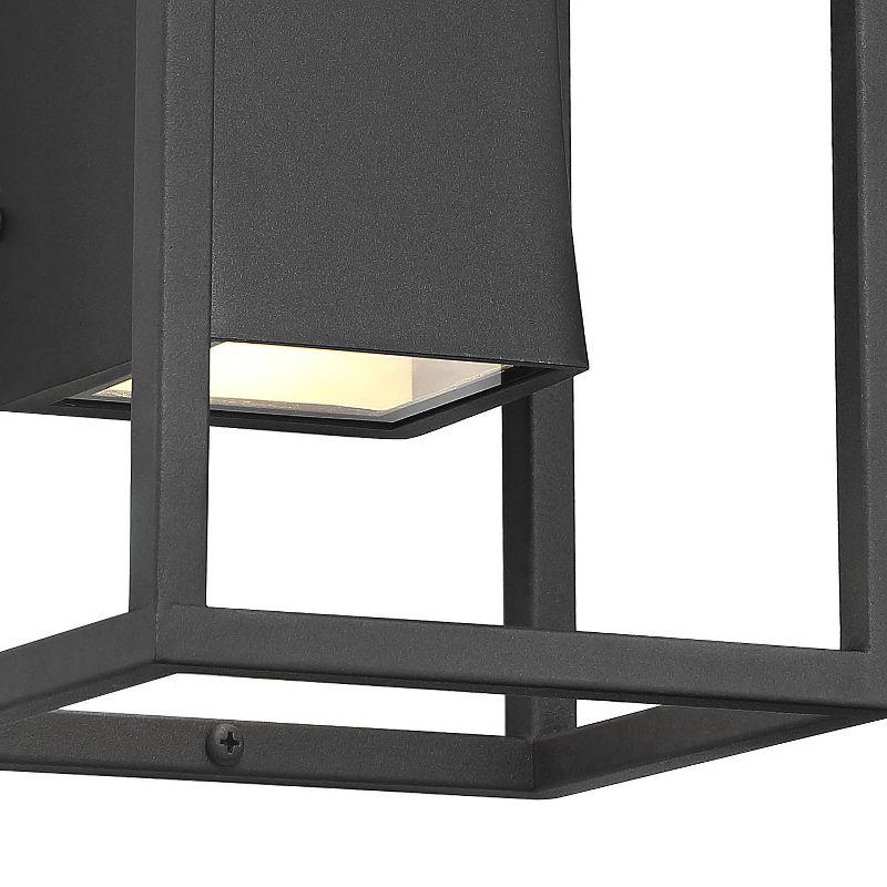 Possini Euro Design Modern Outdoor Wall Light Fixture Textured Black Dimmable LED Up Down 14" Sanded Glass Diffuser Up Down for Exterior Barn Deck