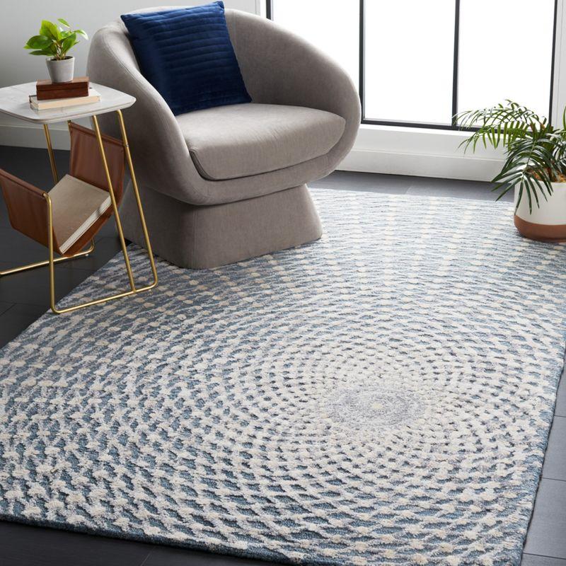 Claude Geometric Blue and Beige Wool 4' x 6' Area Rug