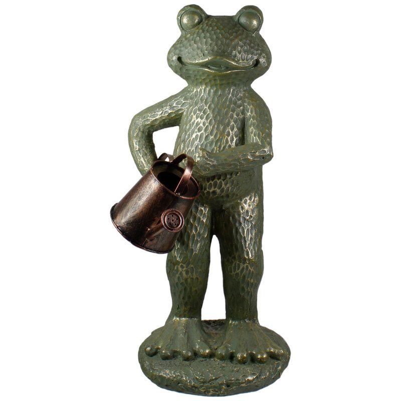 17" Gold Verdigris Frog with Watering Can Garden Statue