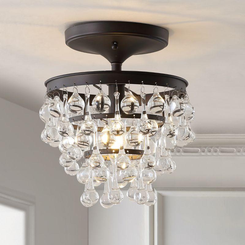 Contemporary Bronze Crystal 10" LED Flush Mount Chandelier