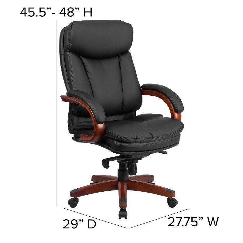 Flash Furniture High Back Black LeatherSoft Executive Ergonomic Office Chair with Synchro-Tilt Mechanism, Mahogany Wood Base and Arms