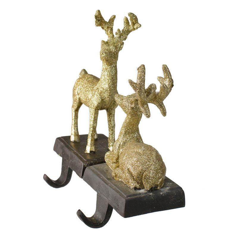 Northlight Reindeer Glittered Christmas Stocking Holders - 8.5" - Gold - Set of 2