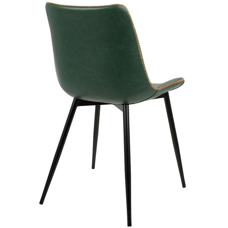 Set of 2 Green Faux Leather Parsons Side Chairs with Metal Legs