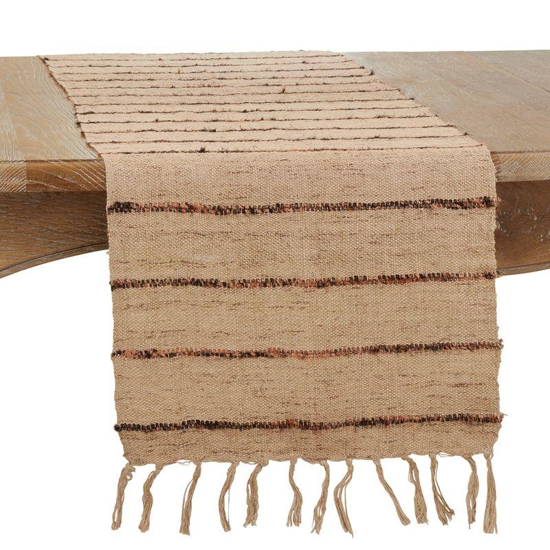 Natural Cotton Striped Oblong Table Runner, 16 x 72 in