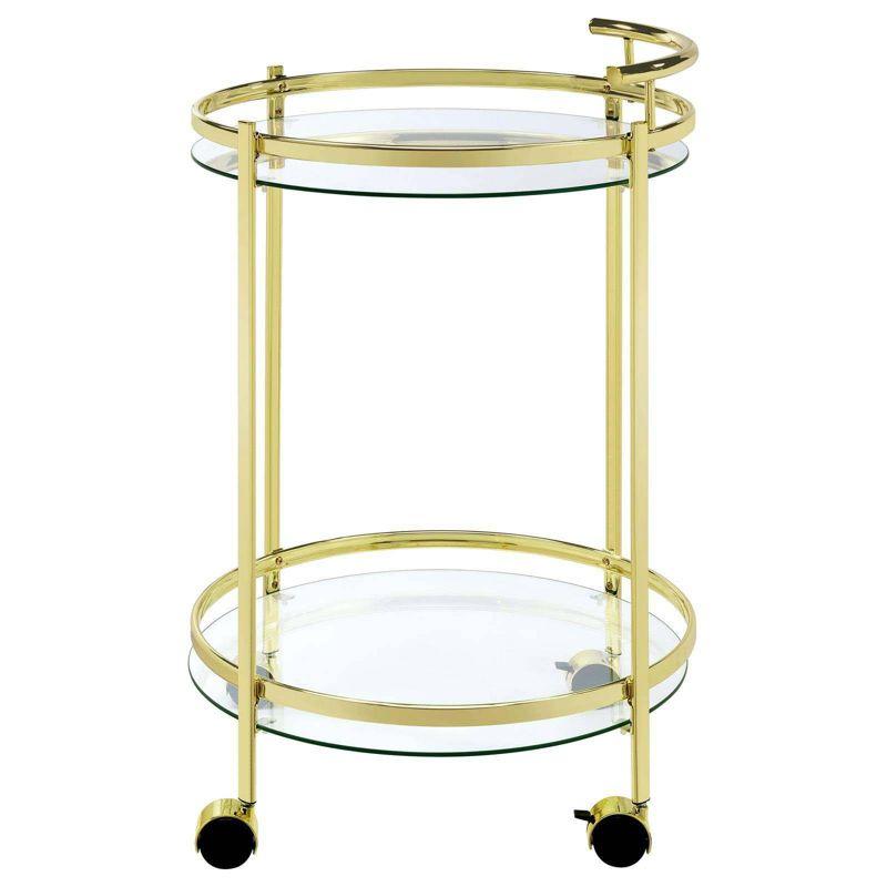 Coaster Chrissy Modern 2 Tier Round Glass Bar Cart Brass