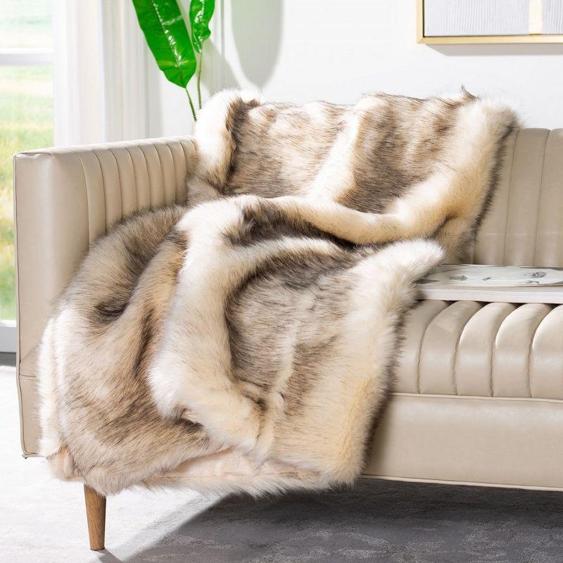 Beige Faux Fur Machine Washable Throw Blanket