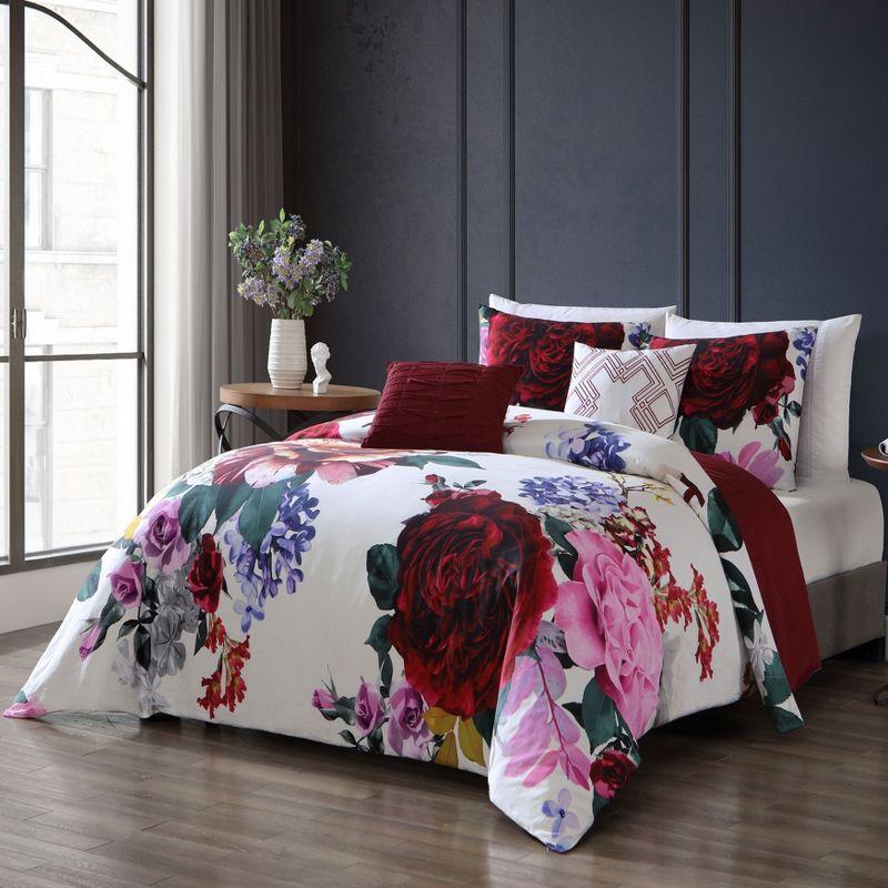 BeBeJan Bebejan Magenta Floral 100% Cotton Sateen 5 Piece Reversible Comforter Set