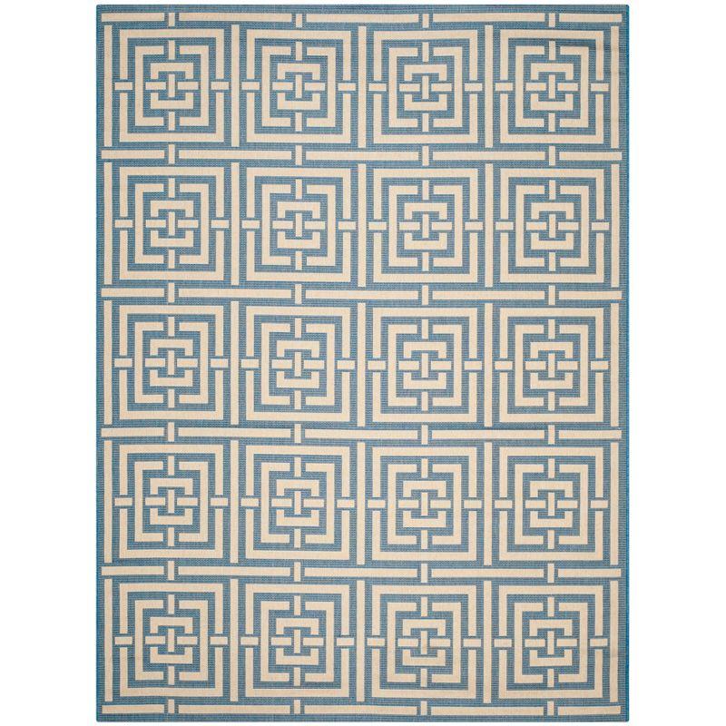 Chic Blue/Bone Geometric 9' x 12' Indoor/Outdoor Synthetic Area Rug