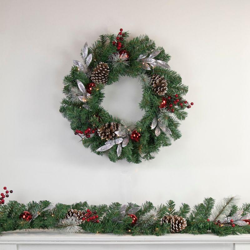 24" Pre-Lit Decorated Frosted Pine Cone and Berries Artificial Christmas Wreath