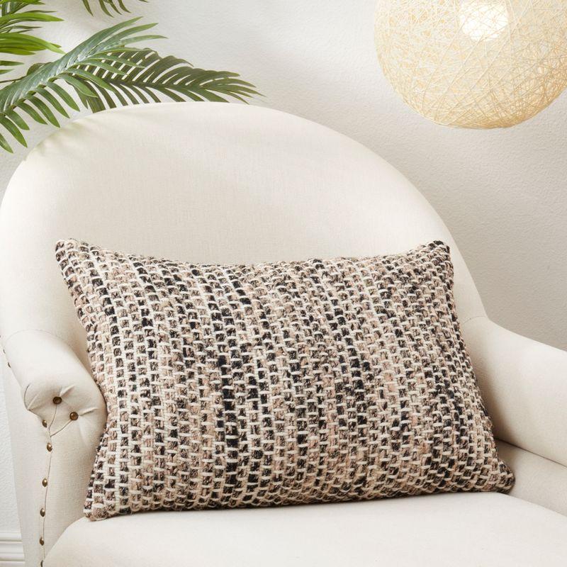 Beige and Black Woven Rectangular Cotton Throw Pillow