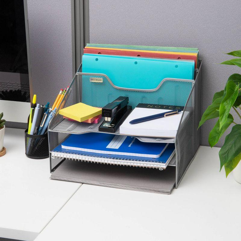 Mind Reader Mind Reader Desktop Organizer, Vertical File Holder, Paper Trays, Office, Metal Mesh, 12.5"L x 11.5"W x 9.5"H