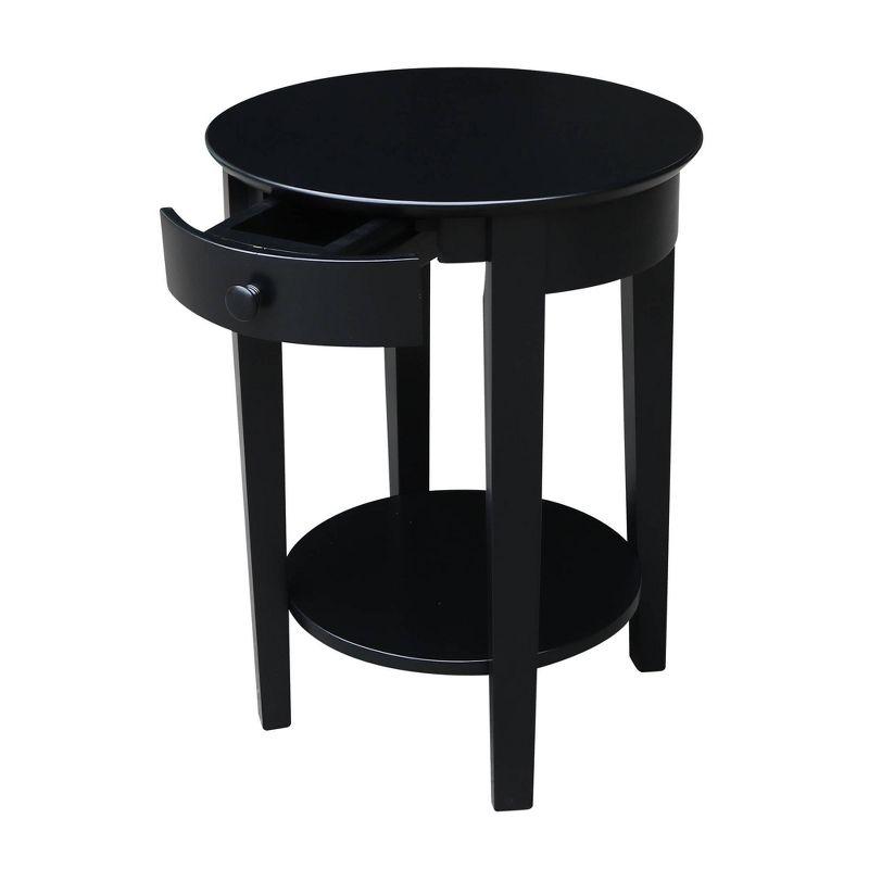 International Concepts Phillips Accent Table with Drawer Black: Solid Parawood, Mid-Century Modern, Square Shape