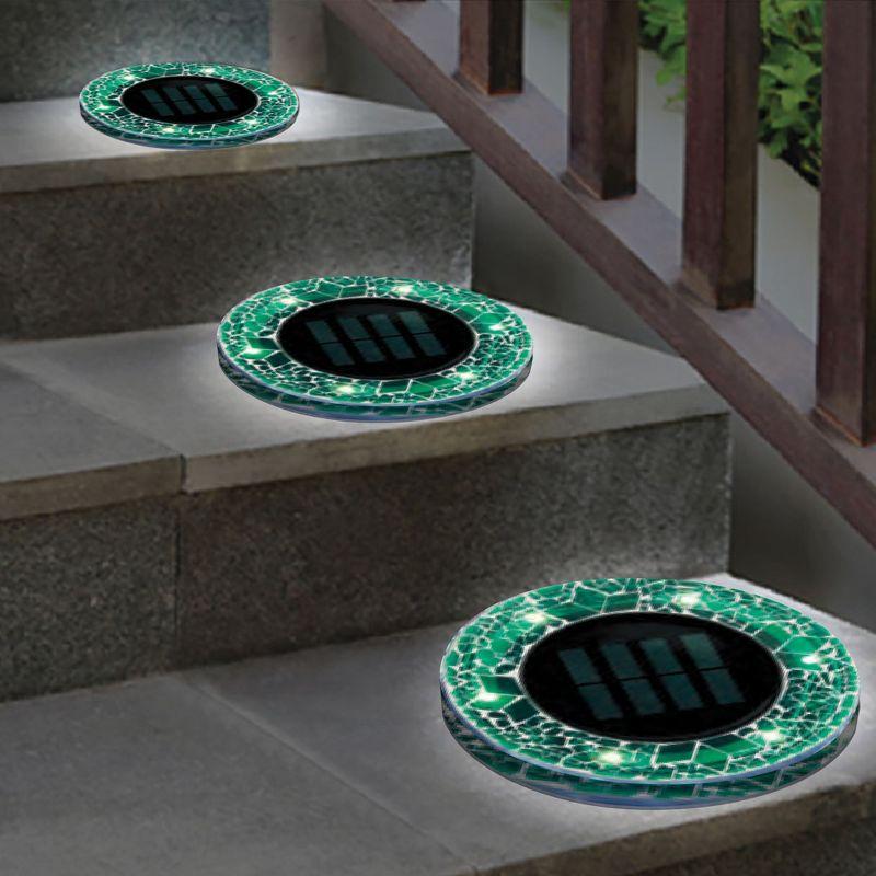 Bell + Howell 6 LED Round Green Mosaic Solar Powered Disk Lights with Auto On/Off - 4 Pack