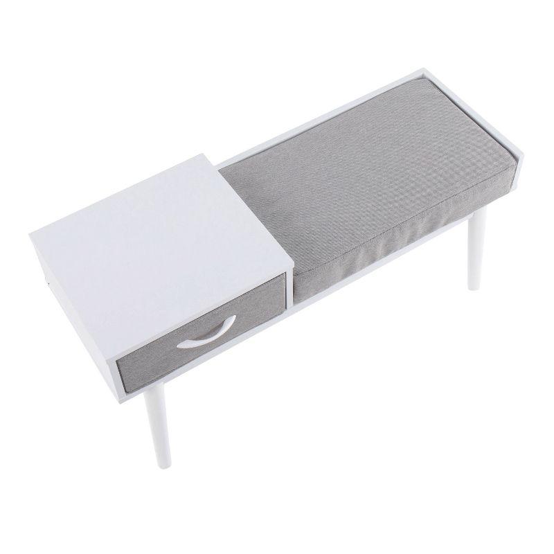 Modern White and Gray Wood Bench with Storage Drawer