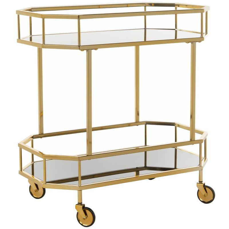 Silva 2 Tier Octagon Bar Cart - BCT8004C - Brass/Black - Safavieh