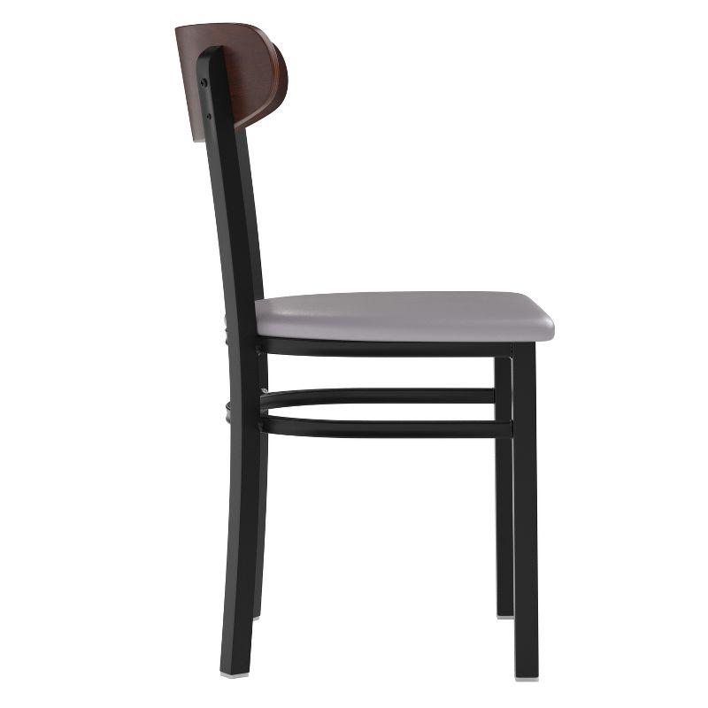 Flash Furniture Wright Commercial Dining Chair with 500 LB. Capacity Black Steel Frame, Walnut Finish Wooden Boomerang Back, and Gray Vinyl Seat